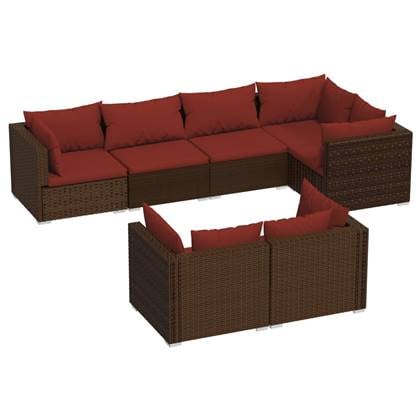 vidaXL 7-delige Loungeset met kussens poly rattan bruin