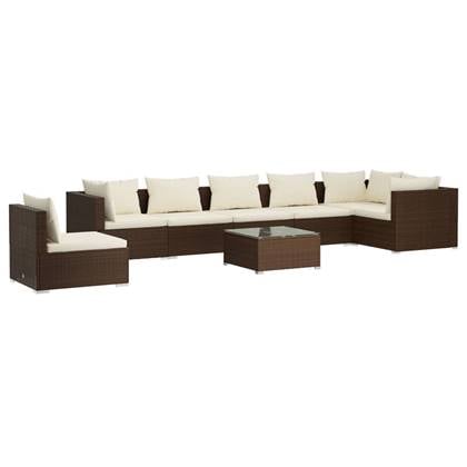 vidaXL 8-delige Loungeset met kussens poly rattan bruin