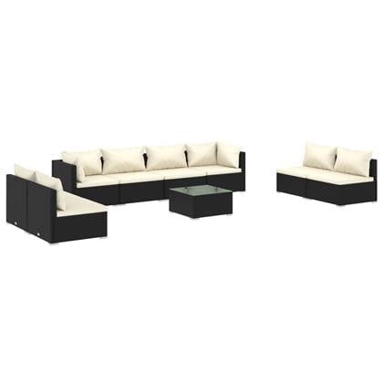 vidaXL 9-delige Loungeset met kussens poly rattan zwart