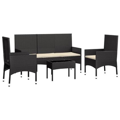 vidaXL 4-delige Loungeset met kussens poly rattan zwart