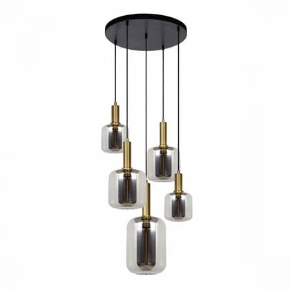 Hanglamp Smokey Rond Grey & Gold - 5 Lampen - Ø50 x H150 cm
