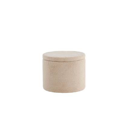 Hioshop Dunken poef, hocker met opbergruimte Ø51cm teddystof beige.