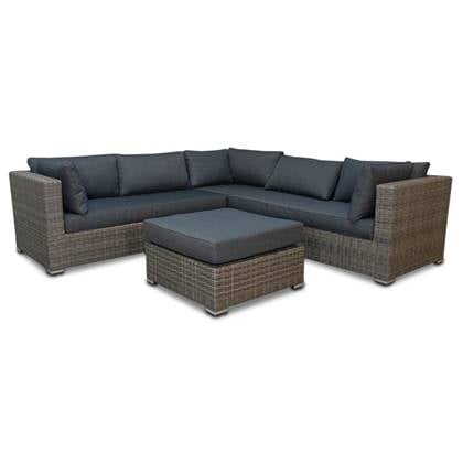 Denza Furniture Miami hoek wicker loungeset 4-delig | wicker | 250x250cm | kobo grey (donkergrijs/donkerbruin) | 5 personen