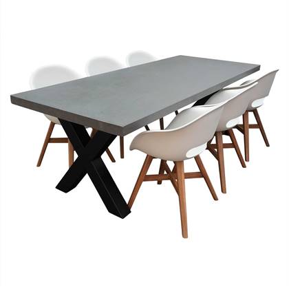 BUITEN living Lyon/Karlstad wit dining tuinset 7-delig | betonlook | 250cm | 6 personen