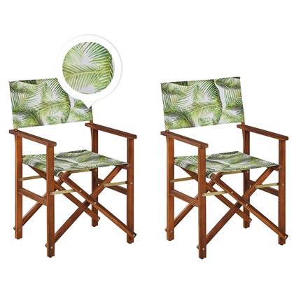 Beliani - CINE - Tuinstoel set van 2 - Groen|Wit|Bladeren - Polyester