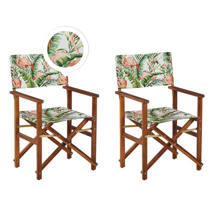 Beliani-CINE -Tuinstoel set van 2-Donkerhout|Roze|Flamingo-Polyester