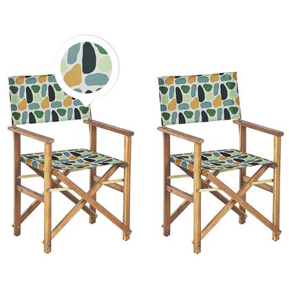 Beliani-CINE -Tuinstoel set van 2-Lichthout|Groen|Abstract-Polyester