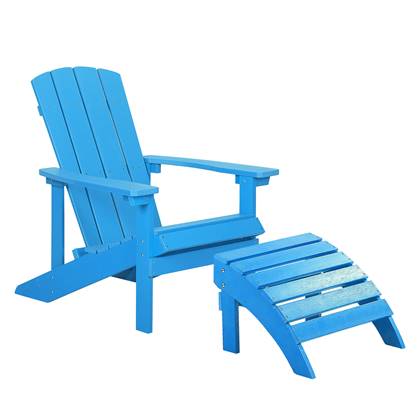 Beliani - ADIRONDACK - Tuinstoel met voetenbank - Blauw - Kunsthout