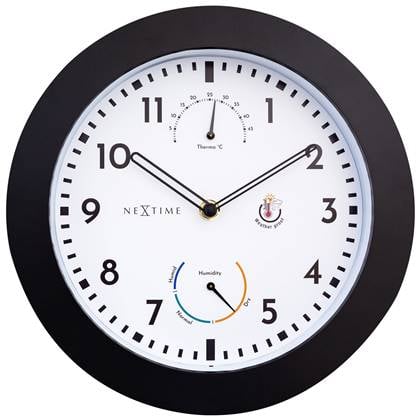 NeXtime - Weerstation - Wandklok - 25.5 cm -weersbestendig - |wit Zwart