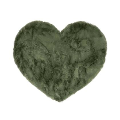 Tapeso Kindervloerkleed hartje - Fluffy olijf - 70x80 cm Groen