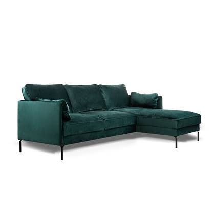 Piping - Sofa - 3-zit bank - chaise longue rechts - groen - fancy velvet - stalen pootjes - zwart