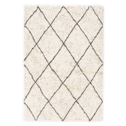 Boho&me Hoogpolig vloerkleed geruit Artisan - wit| - 160x230 cm Grijs