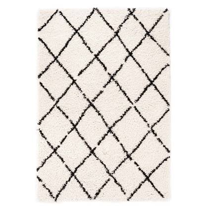 Boho&me Hoogpolig vloerkleed ruiten Habitat - wit|zwart - 80x150 cm Wit, Zwart