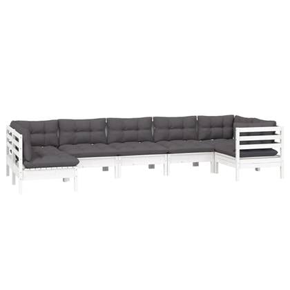 vidaXL 7-delige Loungeset met kussens grenenhout wit