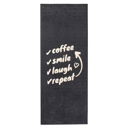 Tapeso Keukenloper wasbaar - Coffee Smile Laugh - zwart - 60x150 cm