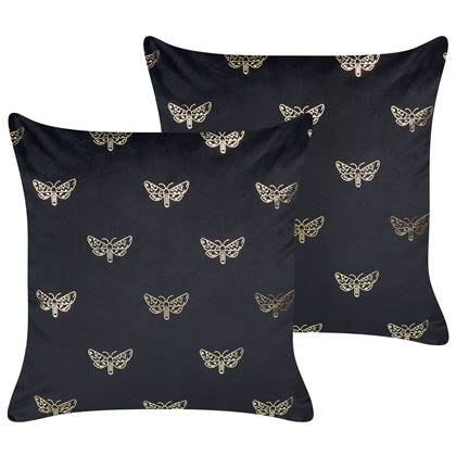 Beliani - YUZURI - Sierkussen set van 2 - Zwart - 45 x 45 cm - Fluweel