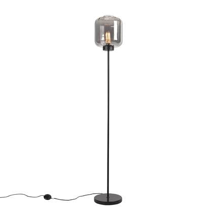 QAZQA Smart vloerlamp met smoke glas incl. Wifi ST64 - Qara Zwart
