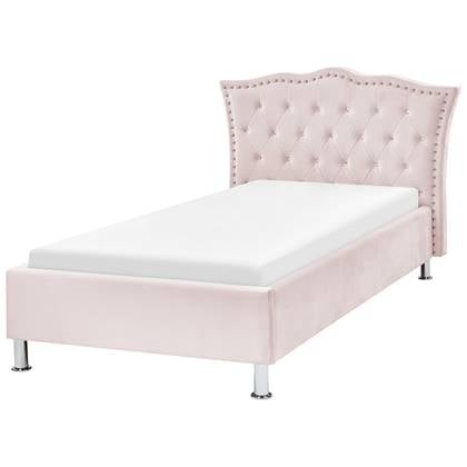 Beliani - METZ - Eenpersoonsbed - Pastel - 90 x 200 cm - Fluweel Roze