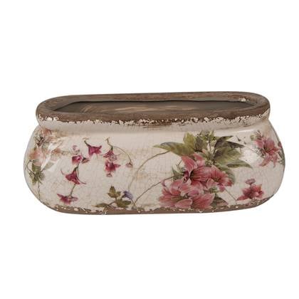 Clayre & Eef Bloempot 18x8x7 cm Roze Beige Keramiek Ovaal Bloemen