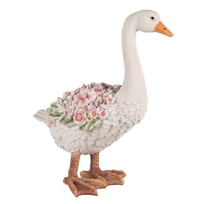 Clayre & Eef Beeld Gans 45 cm Wit Roze Polyresin Beeld Decoratie