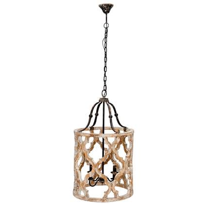 Clayre & Eef Hanglamp Ø 48x85 cm Grijs Hout Ijzer Rond Hanglamp