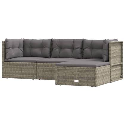 vidaXL 4-delige Loungeset met kussens poly rattan grijs