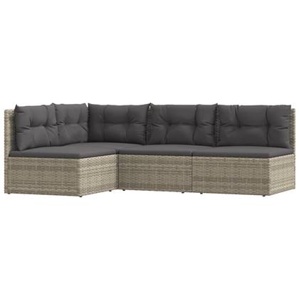 vidaXL 4-delige Loungeset met kussens poly rattan grijs