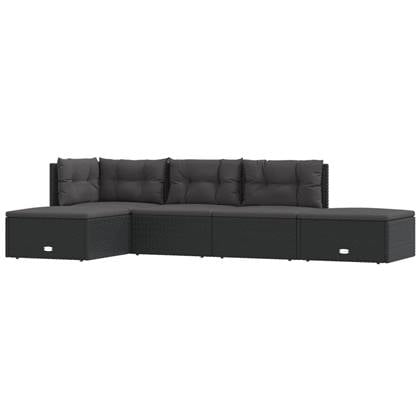 vidaXL 5-delige Loungeset met kussens poly rattan zwart