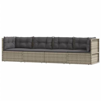 vidaXL 4-delige Loungeset met kussens poly rattan grijs