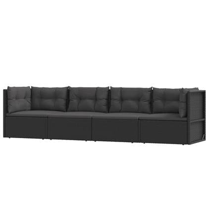 vidaXL 4-delige Loungeset met kussens poly rattan zwart