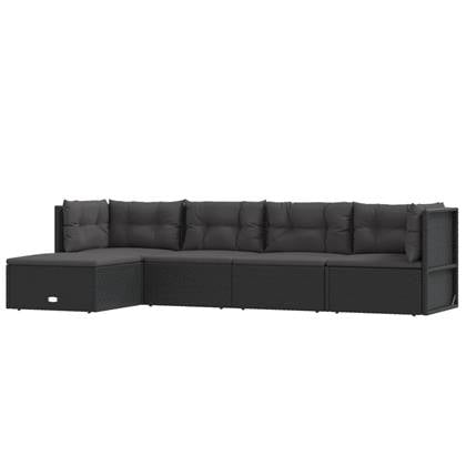 vidaXL 5-delige Loungeset met kussens poly rattan zwart