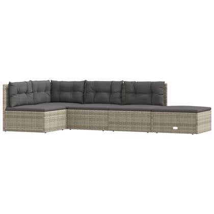 vidaXL 5-delige Loungeset met kussens poly rattan grijs