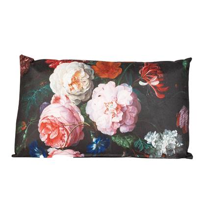 Anna's collection buitenkussen bloem - Zwart|roze - 30 x 50 cm
