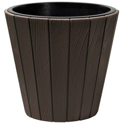 Prosperplast Plantenpot Wood Style - kunststof - donker - D40 cm Bruin