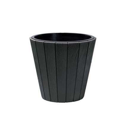 Prosperplast Plantenpot Wood Style - kunststof - antraciet - D40 cm Grijs