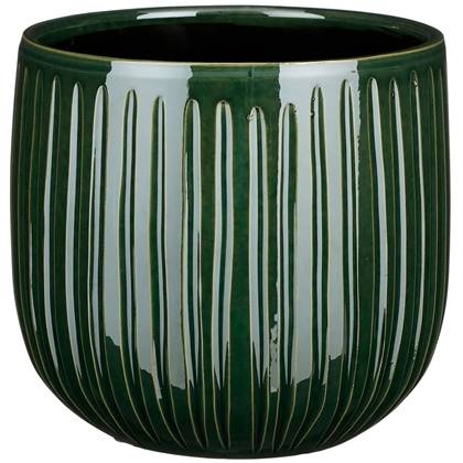 Mica Decorations Plantenpot - donker - glans ribbel -21x19cm Groen
