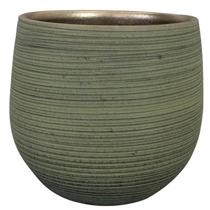 Ter Steege Plantenpot - keramiek - donker - stripes -31x28cm Groen