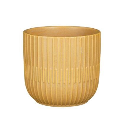 Mica Decorations - Plantenpot - oker - stripes - D12.5xH11 cm Geel