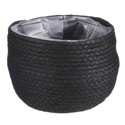 Mica Decorations Bloempot - rotan - - jute - 18 x 15 cm Zwart