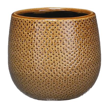 Mica Decorations Bloempot - oker - keramiek - 14 x 12 cm Geel