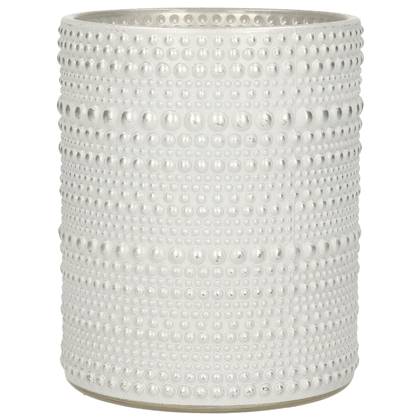 Countryfield theelichthouder|kaarsenhouder - parel wit|zilver - H12 cm
