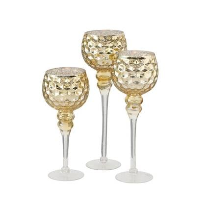 Boltze Deco by  Kaarshouders - champagne goud - 3 stuks - glas