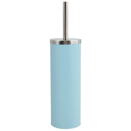MSV Toiletborstel in houder/wc-borstel - metaal - turquoise blauw - 38 cm