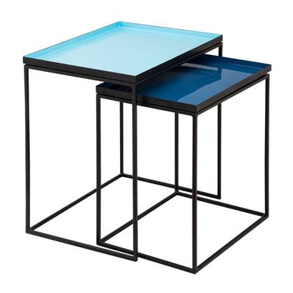 SVJ Bijzettafel Rechthoekig - 36 x 48 x 50 cm - Metaal - Blauw - Set van 2