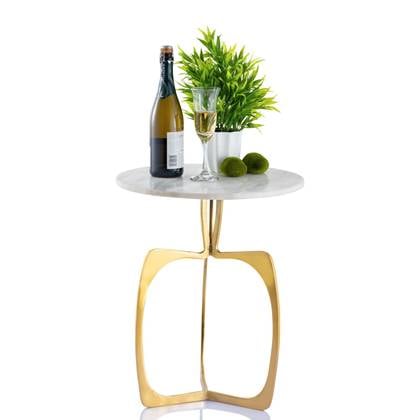 SVJ Bijzettafel Rond - 45 x 45 x 56 cm - Marmer|Aluminium - Goud