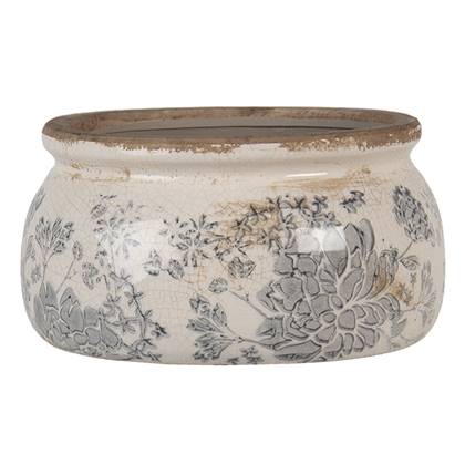 Clayre & Eef Bloempot Ø 16x8 cm Grijs Beige Keramiek Rond Bloemen
