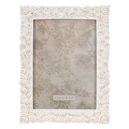 Clayre & Eef Fotolijst 17x22 cm Wit Goudkleurig Polyresin Bloemen