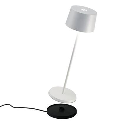 Zafferano Olivia Pro Tafellamp - Oplaadbare Buitenlamp Wit - Spatwaterdicht (IP65) - Bureaulamp Snoerloos - Dimbare LED Lamp - Draadloos Oplaadstation - Terraslamp - USB Oplaadbaar