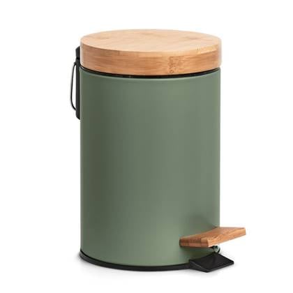 Zeller Pedaalemmer - 3L - salie - metaal en bamboe - 24 cm Groen