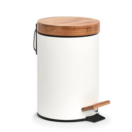Zeller Pedaalemmer - 3L - - metaal en bamboe - 24 cm Wit